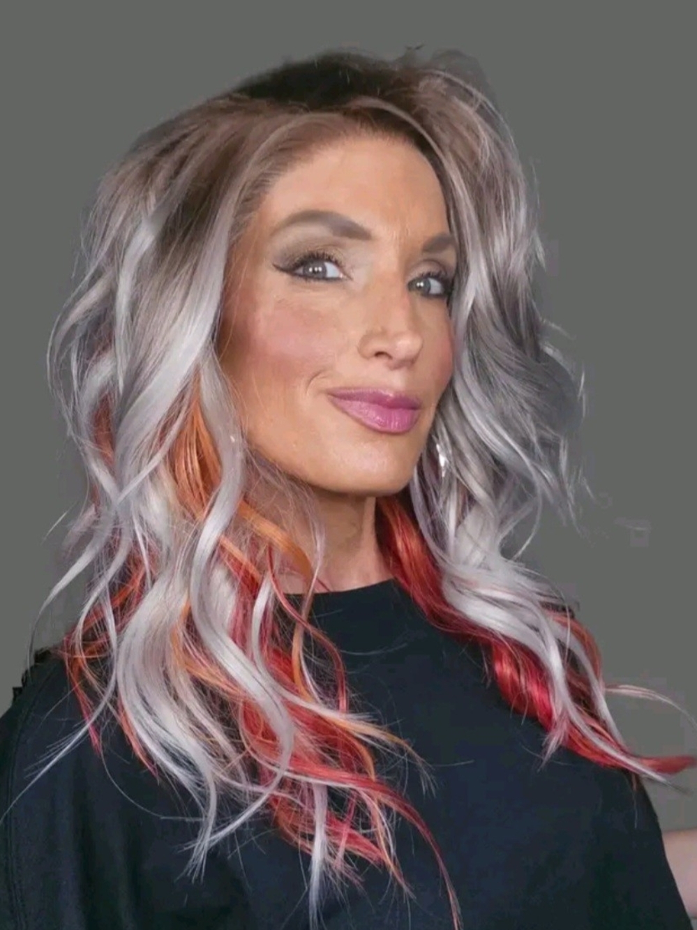 Wavy Cool Blonde Wig with Red Ombre Highlights Rizz In The Color Hot Rod
